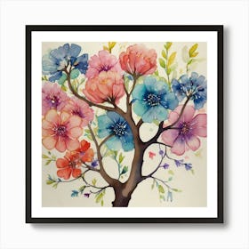 Default A Whimsical Watercolor Painting Of A Tree Branch Adorn 1 Art Print