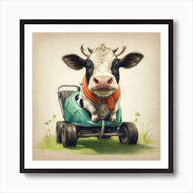 Cow In A Cart Art Print