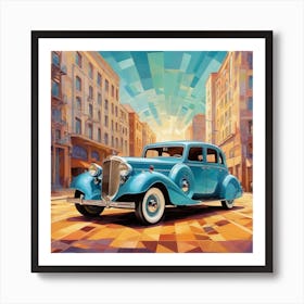 Blue Car In The City Art Print