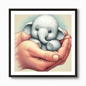 Little Elephant In Hands Art Print