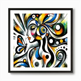 Stunning Abstract Portrait with Butterfly III Art Print