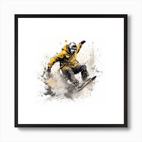 Snowboarder In Yellow Sketch Art Print