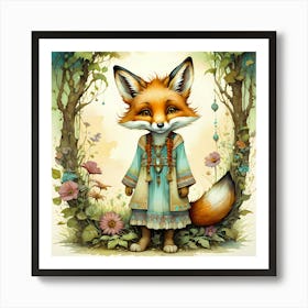 Foxy Girl A Cute Fox Girl In The Forest Art Print