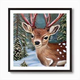 Pretty Winter Deer Art Print