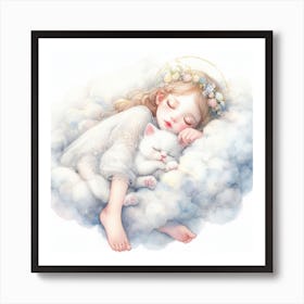 Little Girl Sleeping On Clouds Art Print