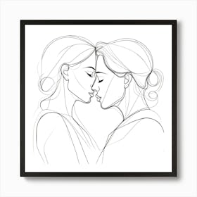 Two Women Kissing Line Art Art Print
