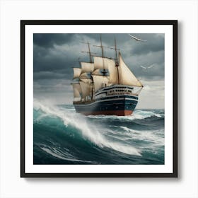 Sailing Ship In Rough Seas Art Print