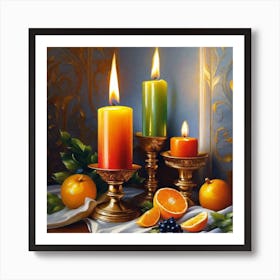 Three Candles On A Table Art Print
