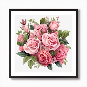 Pink Roses Bouquet Art Print