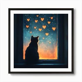 Dreamy Night Sky with Heart Stars Cat 10 Póster