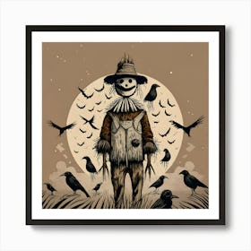 Whimsical scarecrow wall art print, Scarecrow in a field canvas artwork, Rustic scarecrow decor for walls, Harvest season scarecrow wall print, Scarecrow and pumpkins wall art, Fall-themed scarecrow painting print, Scarecrow art for farmhouse decor, Cute scarecrow illustration on canvas, Autumn scarecrow scene wall decor, Scarecrow in the garden art print. 1 Art Print