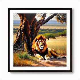 Lion By The Tree 1 Art Print