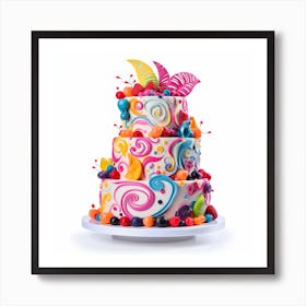 Colorful Cake With White Background Art Print