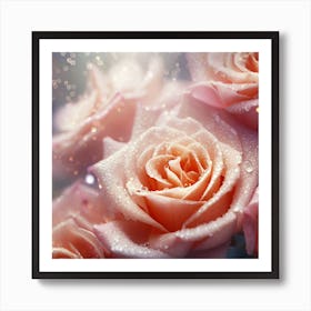 Beautiful roses with rain drops and sparkle Art Print