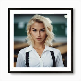 Portrait Of A Young Woman In A Classroom Art Print