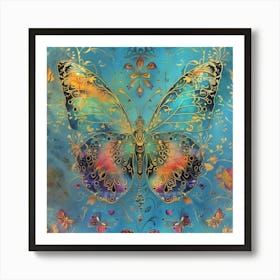 Butterfly In Blue And Gold 4 Art Print