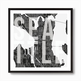 Seattle Mono Street Map Text Overlay Square Art Print