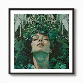 Woman With Green Leaves Art Print