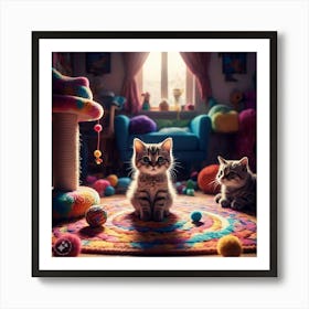 Kittens In A Room Art Print