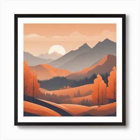 Misty mountains background in orange tone 86 Art Print