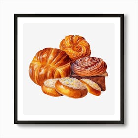 Watercolor Of Bread Art Print