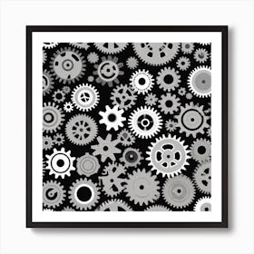 Gears On Black Background Art Print