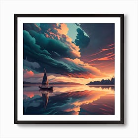 Sunset With Sailboat Art Print