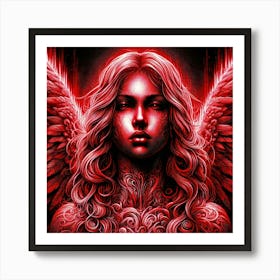 Beautiful Angel Portrait In Red And Black Drawing 1 Art Print