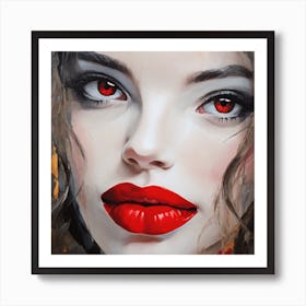 Woman With Red Lips Art Print