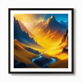 Mountain Landscape With A River Art Print