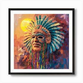 Aztec Mask At Sunset Art Print