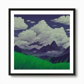 0 Clouds Behind Mountains Full Of Grass And Cheep Art Print