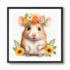 Floral Baby Hamster Nursery Illustration (27) Art Print