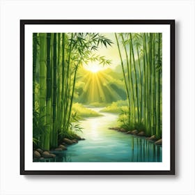 A Stream In A Bamboo Forest At Sun Rise Square Composition 158 Art Print