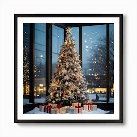 A Majestic Christmas Tree Standing Tall And Adorned With A Mix Of Ostentatious And Minimalist Decor (1) Art Print