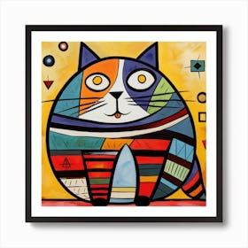Funny Fat Cat In The Style Of Picasso3 Art Print