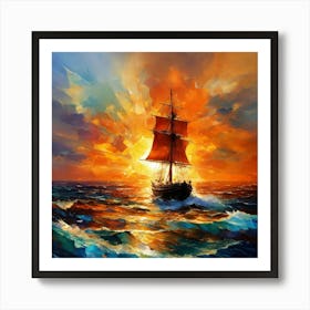 Sailing Ship At Sunset 1 Art Print