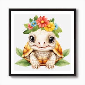 Floral Baby Turtle Nursery Illustration (20) Art Print