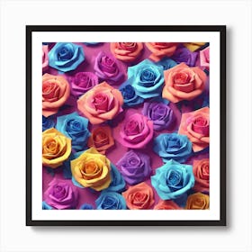 Colorful Roses On Pink Background Art Print