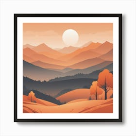 Misty mountains background in orange tone 43 Art Print