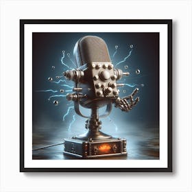 Microphone With Lightning Art Print