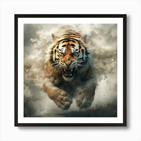 Tiger Running Through Smoke Art Print