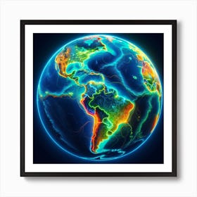 Sphere of world map showing in Neon Style Art Print