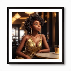Black Woman In Gold Dress Art Print