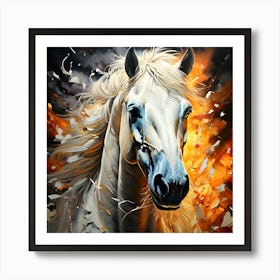 White Horse In Flames Art Print