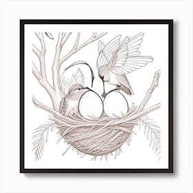 Hummingbirds In Nest 7 Art Print