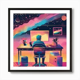 Man Working At His Computer 2 Art Print