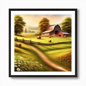 Peaceful Farm Meadow Landscape (53) Art Print