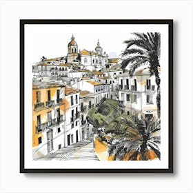 Sketch Of A City In Spain Art Print