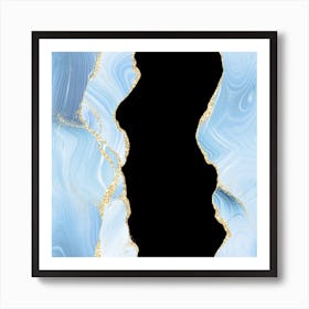 Blue & Gold Glitter Agate Texture 02 Art Print